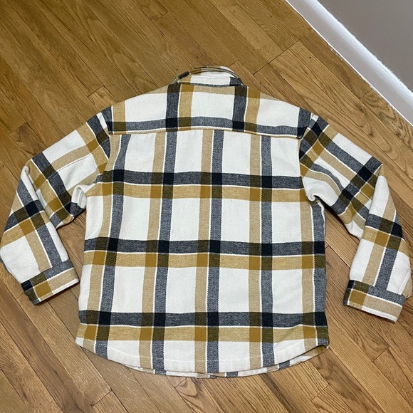 American Eagle Men's Large Yellow‎ Cream Oversized Plaid Flannel Shirt Jacket - Picture 6 of 6